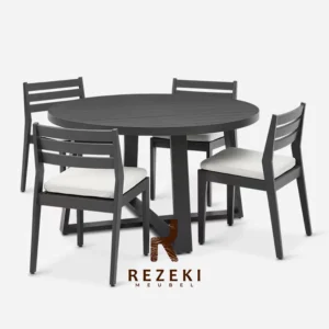 Caferio Round Table Dining Set 4 Kursi Makan