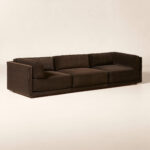 Cery Sofa Single Dark Brown Velvet 3 Seat Modern