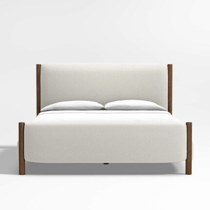 Zero Bed Teak Wood Velvet Modern